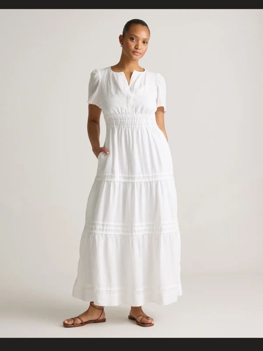 NWT Quince White Tiered Linen Maxi Dress XS